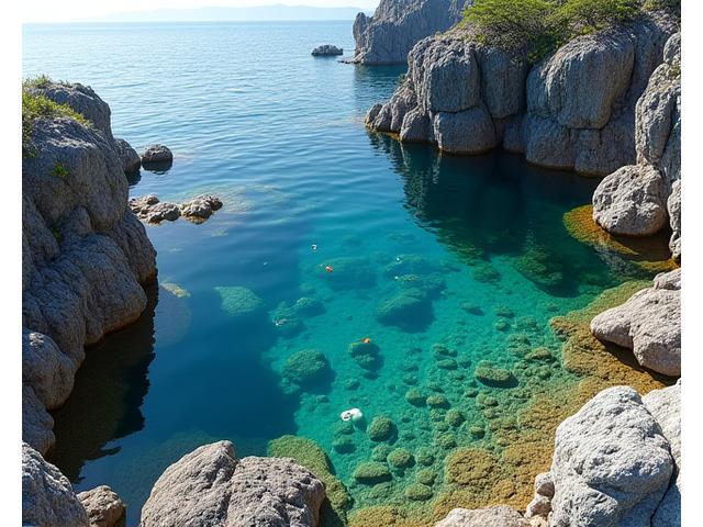 人工タイドプールが設けられた岩礁地帯で多くの海洋生物が観察できる様子