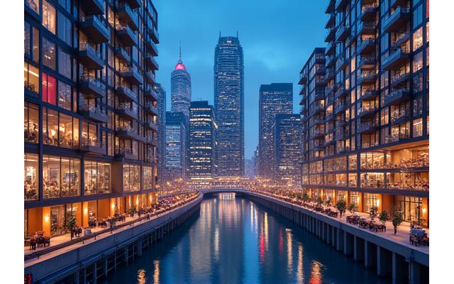 近代的な複合商業施設の夜景