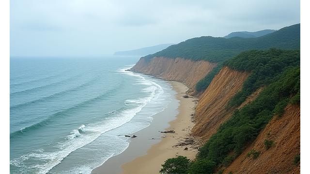 侵食が進む淡路島北部海岸の風景