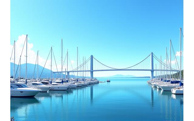 明石海峡大橋を背景にしたマリーナ
