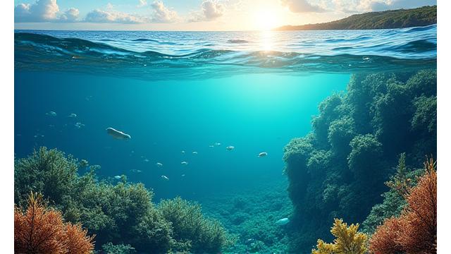 多様な海洋生物が集まる健全な海洋生態系の様子